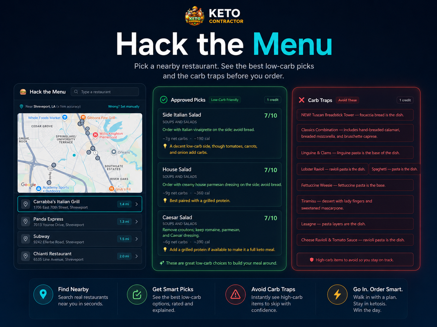 Hack the Menu: see the best low-carb picks and the carb traps before you order